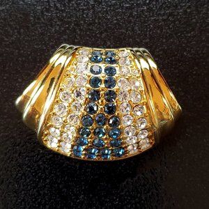 Vintage Ellen Kiam Gold Tone Blue/Clear Rhinestone Slide Pendant